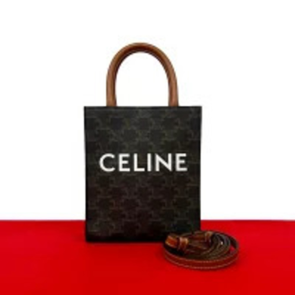 CELINE Vertical Cabas Leather Handbag Tote Bag Shoulder Brown Black